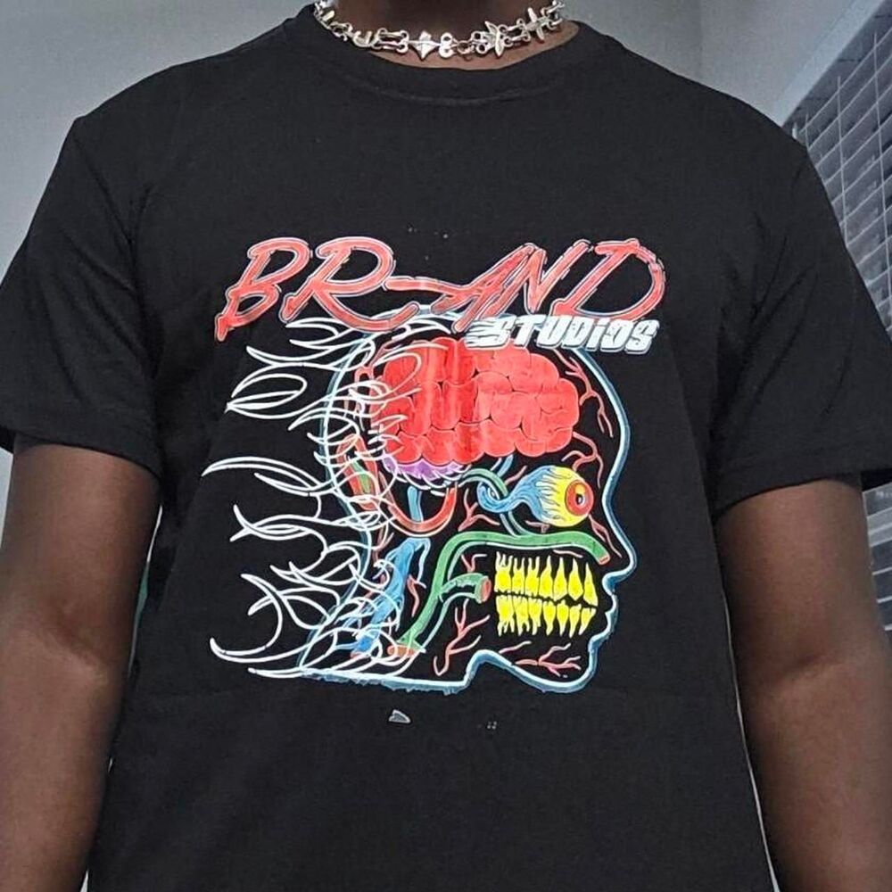BRAND Studios Skull Brain Double Sided Graphic Black Streetwear Tee
